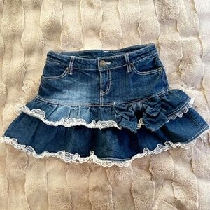 Tralala Lace Tiered Jean Miniskirt